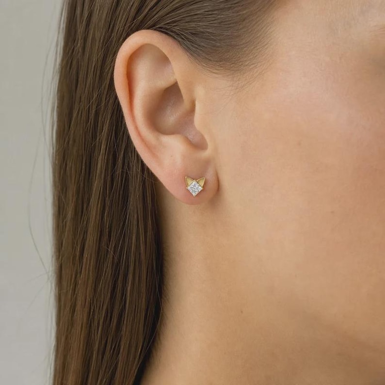 Stone Fox Setting Quiet Fox Princess Studs | Made to Order - Etsy