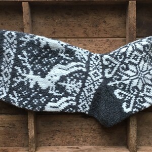 Reindeer socks, Women wool socks, Casual socks, Gift for her, White gray deer socks, Folklore eco friendly socks, Wool handmade socks HYGGE
