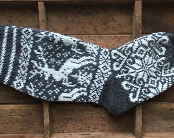 Reindeer socks, Women wool socks, Casual socks, Gift for her, White gray deer socks, Folklore eco friendly socks, Wool handmade socks HYGGE