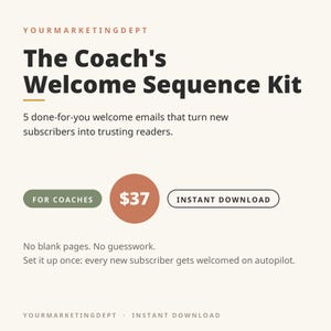 Welcome Email Sequence Template for Coaches | 5 Done-for-You Nurture Emails + Subject Lines & Customization Guide