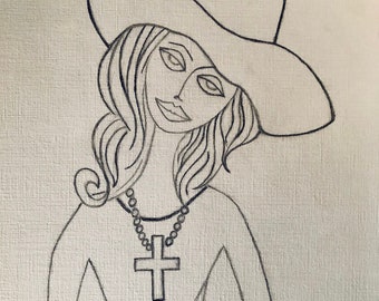 Her Cross To Wear - Original Graphite Artwork by Listed Artist Lorna Wallace