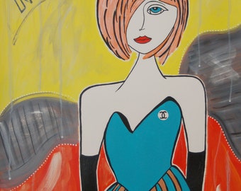 Nobody's Fool In Chanel - ORIGINAL Painting by Listed California Artist Lorna Wallace