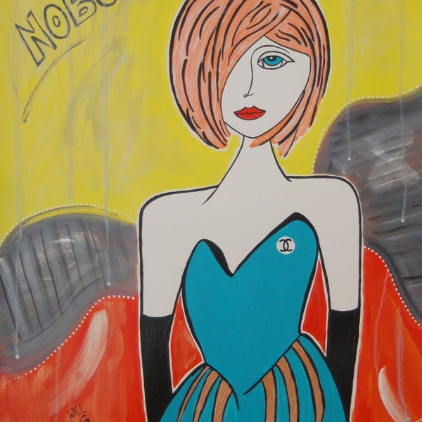 Nobody's Fool In Chanel - ORIGINAL Painting by Listed California Artist Lorna Wallace