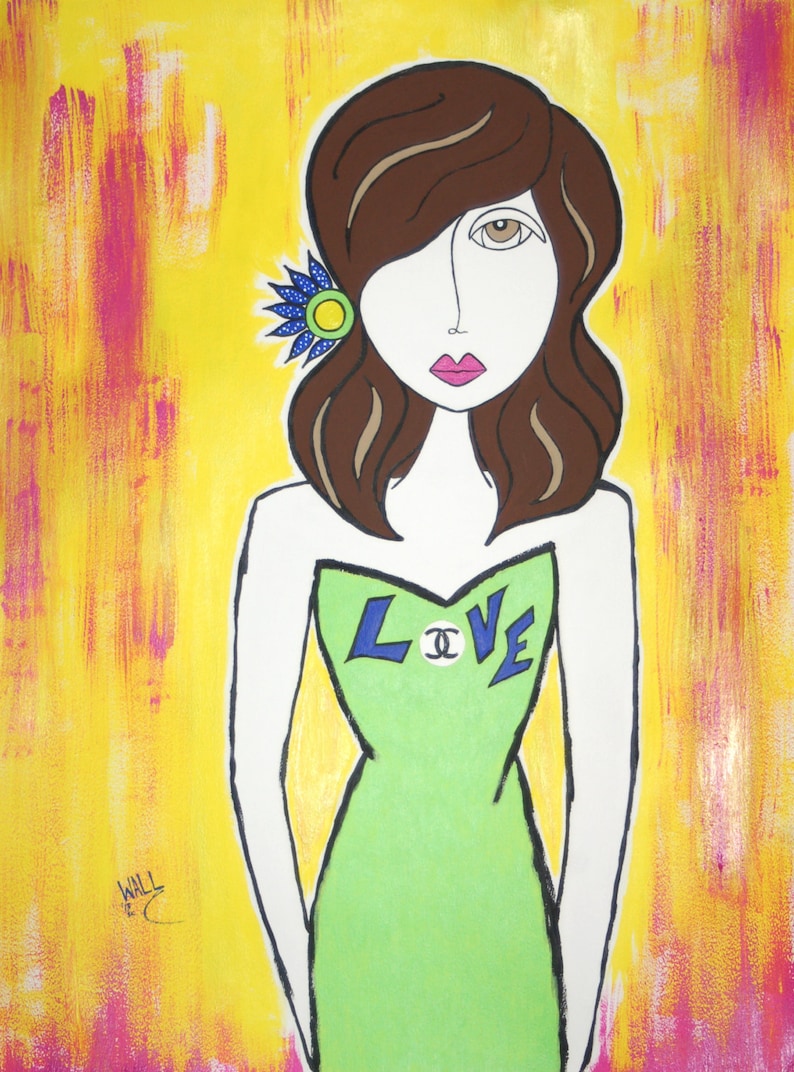 What's Love Got To Do With It In Chanel - ORIGINAL Painting by Listed California Artist Lorna Wallace 