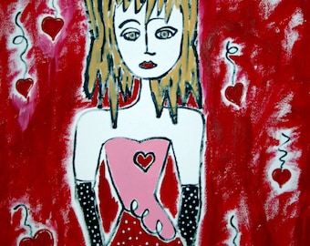 Love Is All Around Her - ORIGINAL Painting by Listed California Artist Lorna Wallace