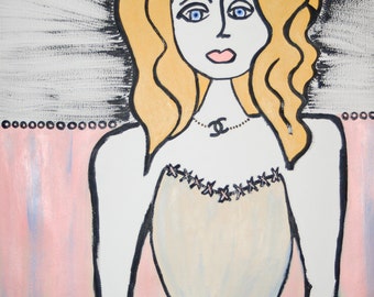A Certain Je Ne Sais Quoi In Chanel - ORIGINAL Painting by Listed California Artist Lorna Wallace