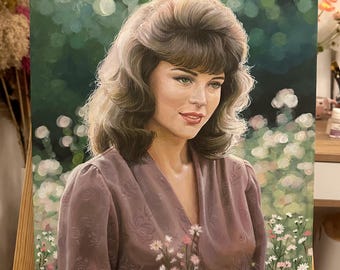 Original Nostalgic Woman Portrait Acrylic Painting on Canvas
