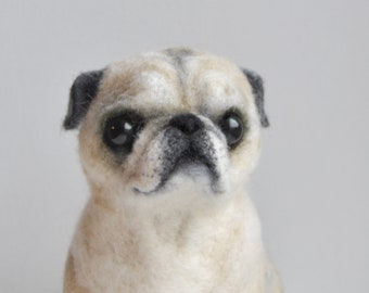 Needle Felted Dog, Custom Made Dog Portrait, Pug Dog or any other breed - made to order