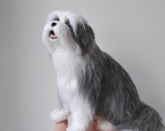 Bearded Collie, Needle Felted Dog, Custom Made Pet Portrait, Old English Sheepdog, Bearded Collie or any other breed - made to order