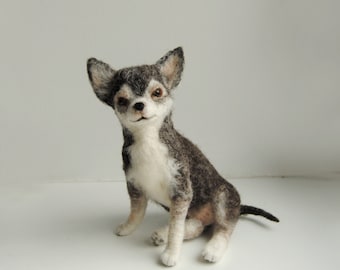 Needle Felted Chihuahua, Custom Made Dog Portrait, Handmade Animal, Long Haired or Short Haired Chihuahua or any other breed - made to order