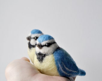 Needle Felted Blue Tit, Handmade Bird, Cute Felt Blue Tit, Birds Home Decor- READY TO SHIP