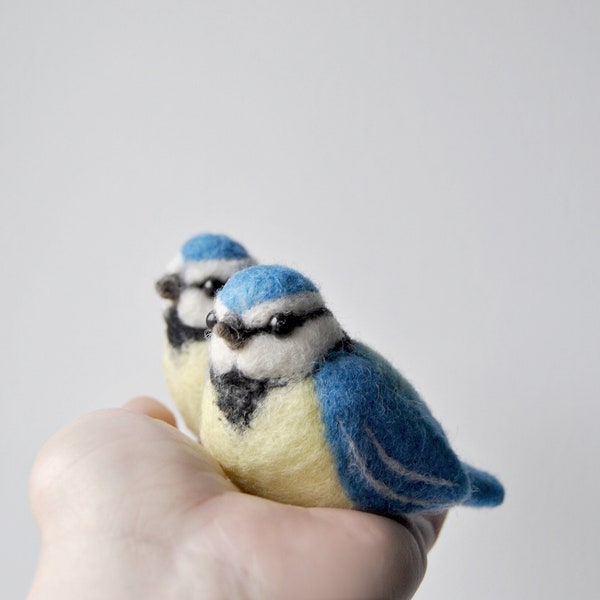 Mésange bleue feutrée à l'aiguille, oiseau fait main, jolie mésange bleue en feutre, décoration d'intérieur oiseaux-prêt à être expédié