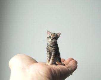 Custom Needle Felted Cat, SMALL SIZE, Custom Made Pet Sculpture, Tabby Cat Miniature, Commemorative Pet Portrait - made to order