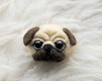 Pug Brooch, Felted Dog Pin - READY TO SHIP