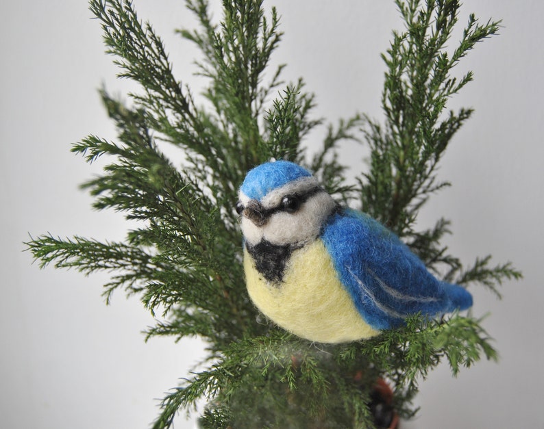 Needle Felted Blue Tit, Handmade Bird, Cute Felt Blue Tit, Birds Home Decor READY TO SHIP image 9