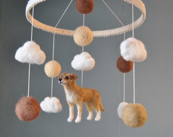 Baby Mobile With 1 Custom Made Pet,  Mobile with 1 Felted Dog, Nursery Decor, Baby Shower Gift - made to order