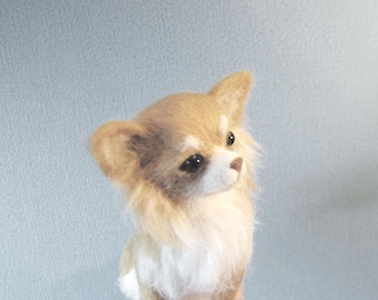 Needle Felted Longhaired Chihuahua, Custom Made Dog Portrait, Chihuahua or any other breed - made to order