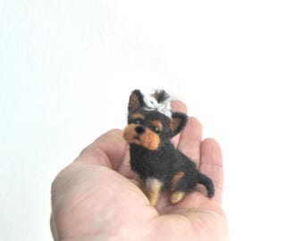 Needle felted Yorkshire Terrier, Collectible Dog Doll, Cute Felted Yorkie - READY TO SHIP