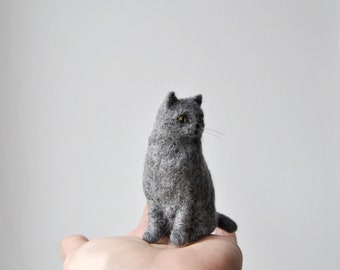 Needle Felted Cat,  SMALL SIZE, Custom Made Pet Sculpture, British Shorthair Cat Miniature - made to order