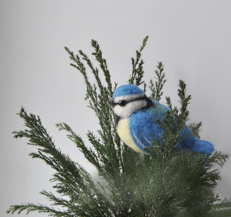 Needle Felted Blue Tit, Handmade Bird, Cute Felt Blue Tit, Birds Home Decor READY TO SHIP image 5