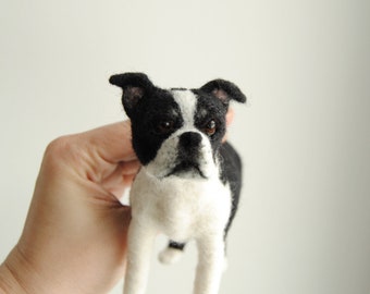 Needle Felted Boston Terrier, Custom Made Pet Portrait, Needle Felted Dog, Handmade Animal - made to order