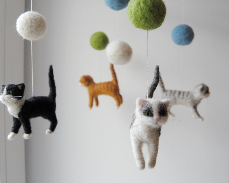 Baby Mobile With 4 Needle Felted Cats Custom Made Nursery Etsy