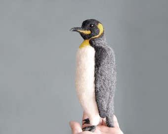 Needle Felted King Penguin,Handmade Bird, Felted Soft Sculpture - made to order