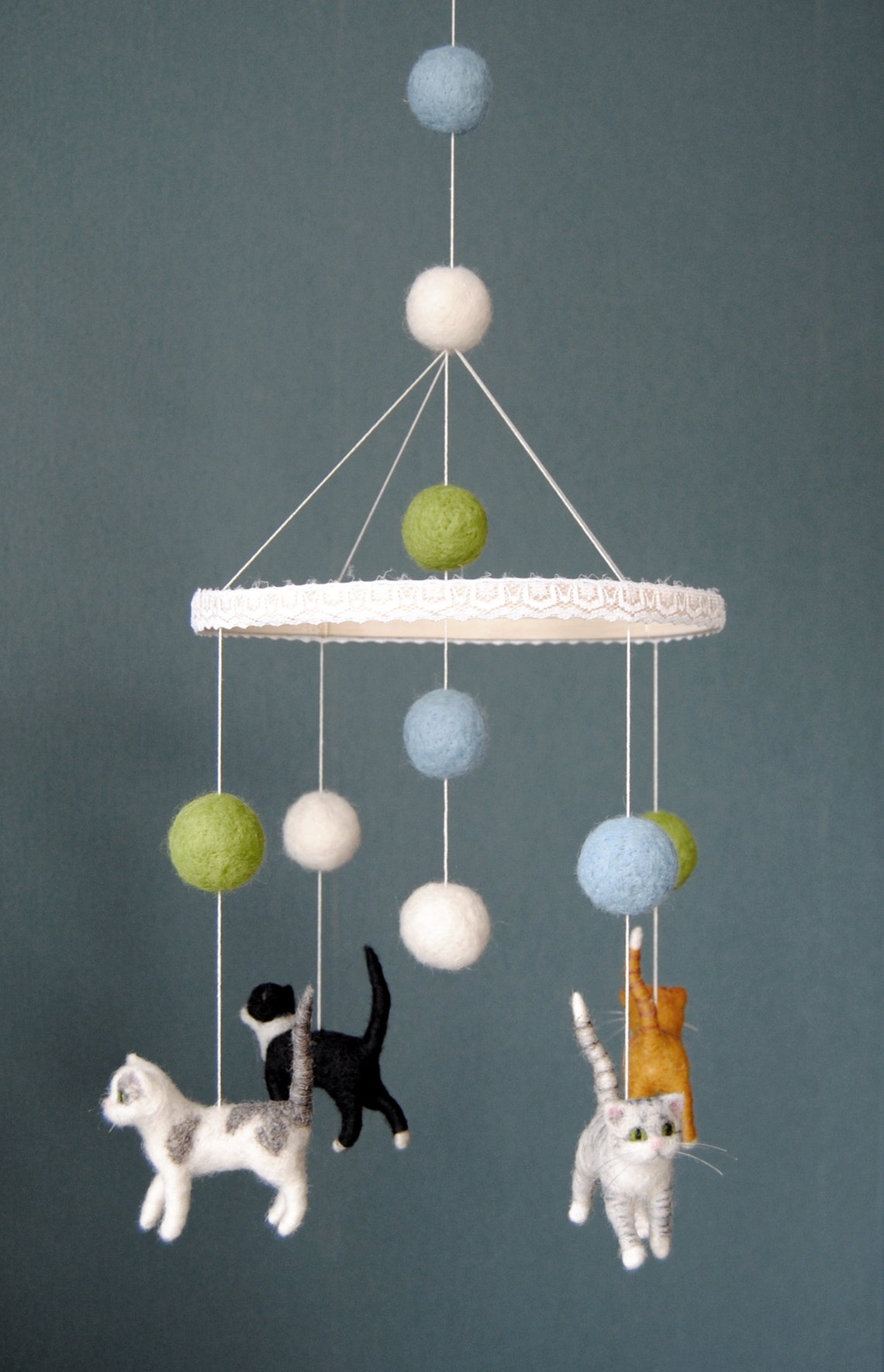 Baby Mobile With 4 Needle Felted Cats Custom Made Nursery Etsy