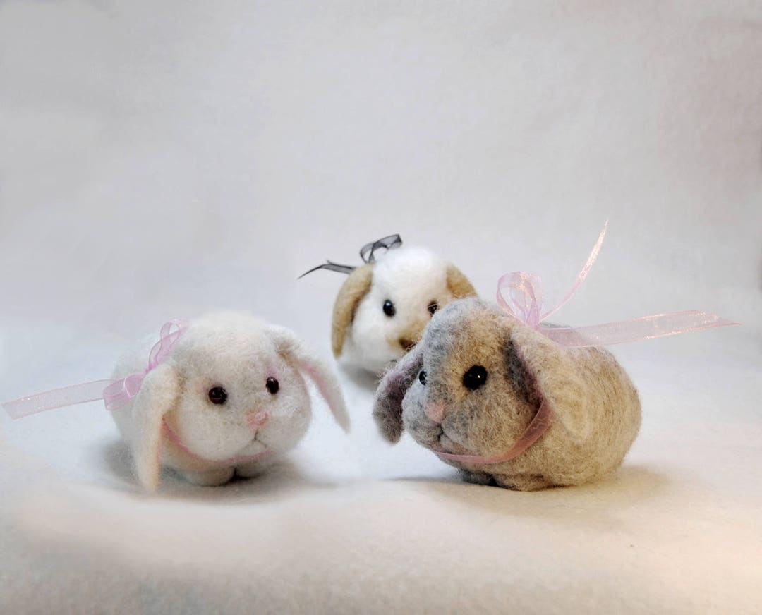 Needle Felted Lop Eared Rabbit, Handmade Bunny; White, Grey or White ...