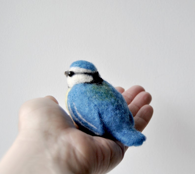 Needle Felted Blue Tit, Handmade Bird, Cute Felt Blue Tit, Birds Home Decor READY TO SHIP image 2