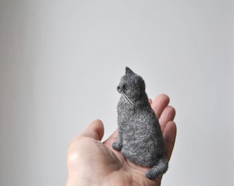 Needle Felted Cat,  SMALL SIZE, Custom Made Pet Sculpture, British Shorthair Cat Miniature - made to order