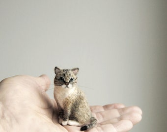 Custom Needle Felted Cat, SMALL SIZE, Custom Made Pet Sculpture, Cat Miniature, Commemorative Pet Portrait - made to order