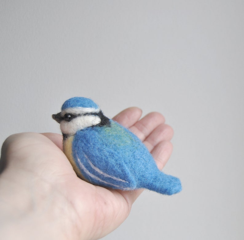 Needle Felted Blue Tit, Handmade Bird, Cute Felt Blue Tit, Birds Home Decor READY TO SHIP image 4