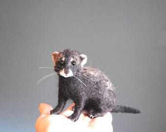 Needle Felted Ferret, Custom Made Pet Sculpture, Handmade Animal - made to order