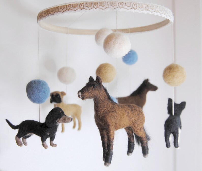 Baby Mobile With 5 Felt Animals and Felt Balls Needle Felted Etsy