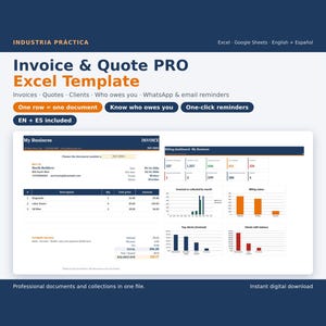 Invoice and Quote Excel Template with Client Tracker, Overdue Payment Reminders via WhatsApp, Printable Invoice Generator Dashboard