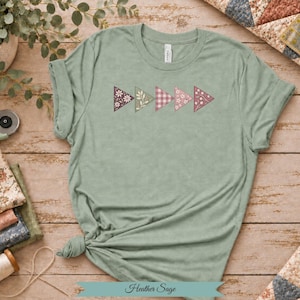 Patchwork Flying Geese Quilt Tee, Floral Gingham Quilting Gift