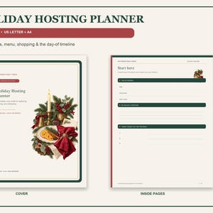 Christmas Hosting Planner Printable, Holiday Dinner Organizer, Guest List, Potluck Menu, Grocery & Day-Of Checklist, US Letter + A4 PDF