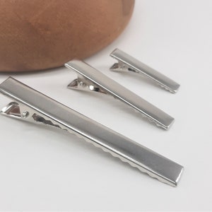 May include: Three silver alligator clips of different sizes. The clips are made of metal and have a serrated edge.