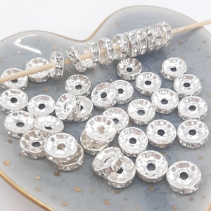 Clear Crystal Rhinestone Spacer Rondelle&#39;s, 10mm & 12mm 20 PCS, Silver Tone