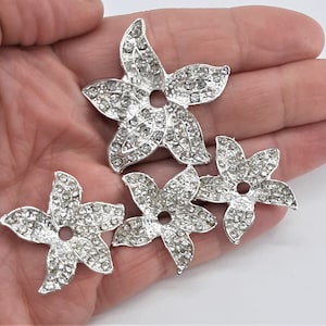 Pk of 4 Pretty Rhinestone Crystal Flower Embellishments for Tiara Making (FLL-117)
