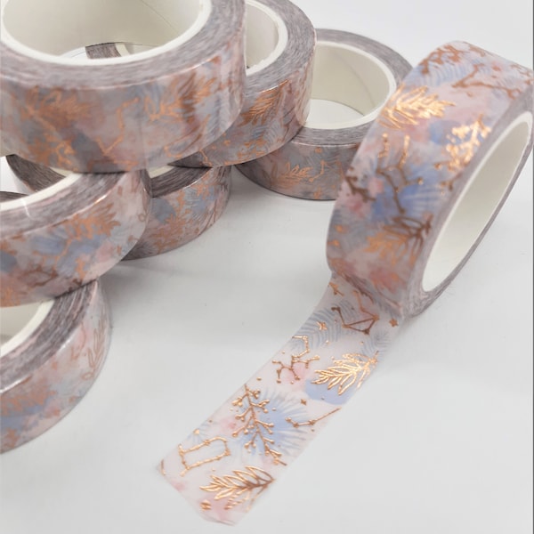 1X Roll Washi Tape, Rose Gold Foil Leaf's, for Diaries, Planners, Scrapbooking etc