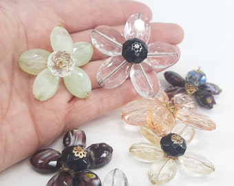 Pack of 6 Large Handmade Acrylic Flowers made from beads, Random Mix