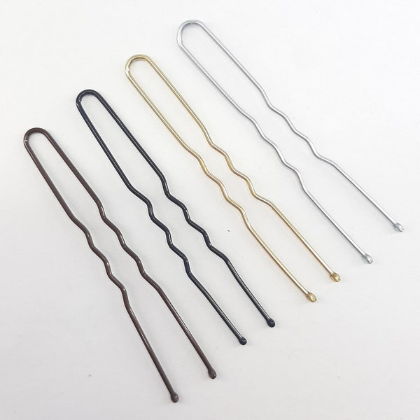 Pack of 50 U Hair Pins, bun pins, Grips 6cm for hair jewellery, Brown, Black, Silver or Gold (CBP-127)