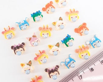 20PCS Tiny Nail Flatback Cute Bubble Gum Girl Charms, Random Mix