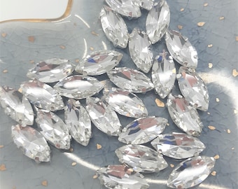 Packs of 50Pcs Clear Glass Crystal Navette/Marquise Shape Sew on Rhinestones