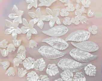 50 Pcs Mixed Flower & Leaf Acrylic pack for Tiara, Jewellery Making