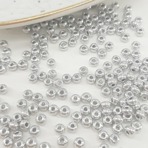 20 Grams Quality 3mm Silver Colour Glass Seed Beads, 8/0