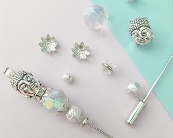 Hatpin Kit DIY, Includes Buddha Head Bead, 12cm Hat Pin with End Cap & all the Beads (KIT-100)
