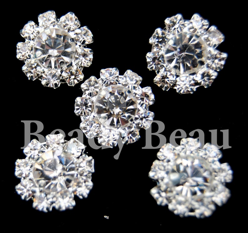 PK of 5 or 20, Small Round Clear Rhinestone Crystal Buttons with Shank Back BUT-100 image 2